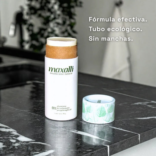 desodorante natural efectivo. Desodorante ecológico en tubo de cartón. Desodorante que no manche la ropa. Maxalli