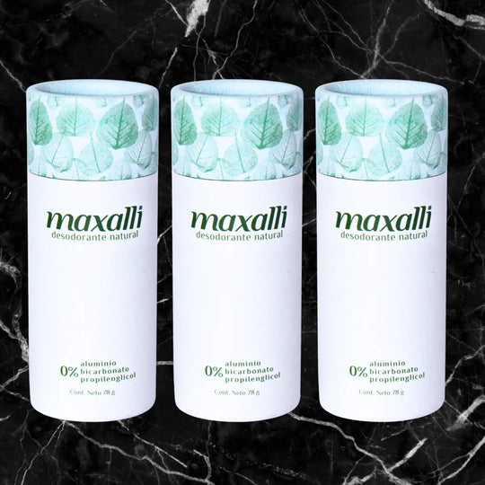 3 pack desodorante natural maxalli. Sin aluminio ni bicarbonato.