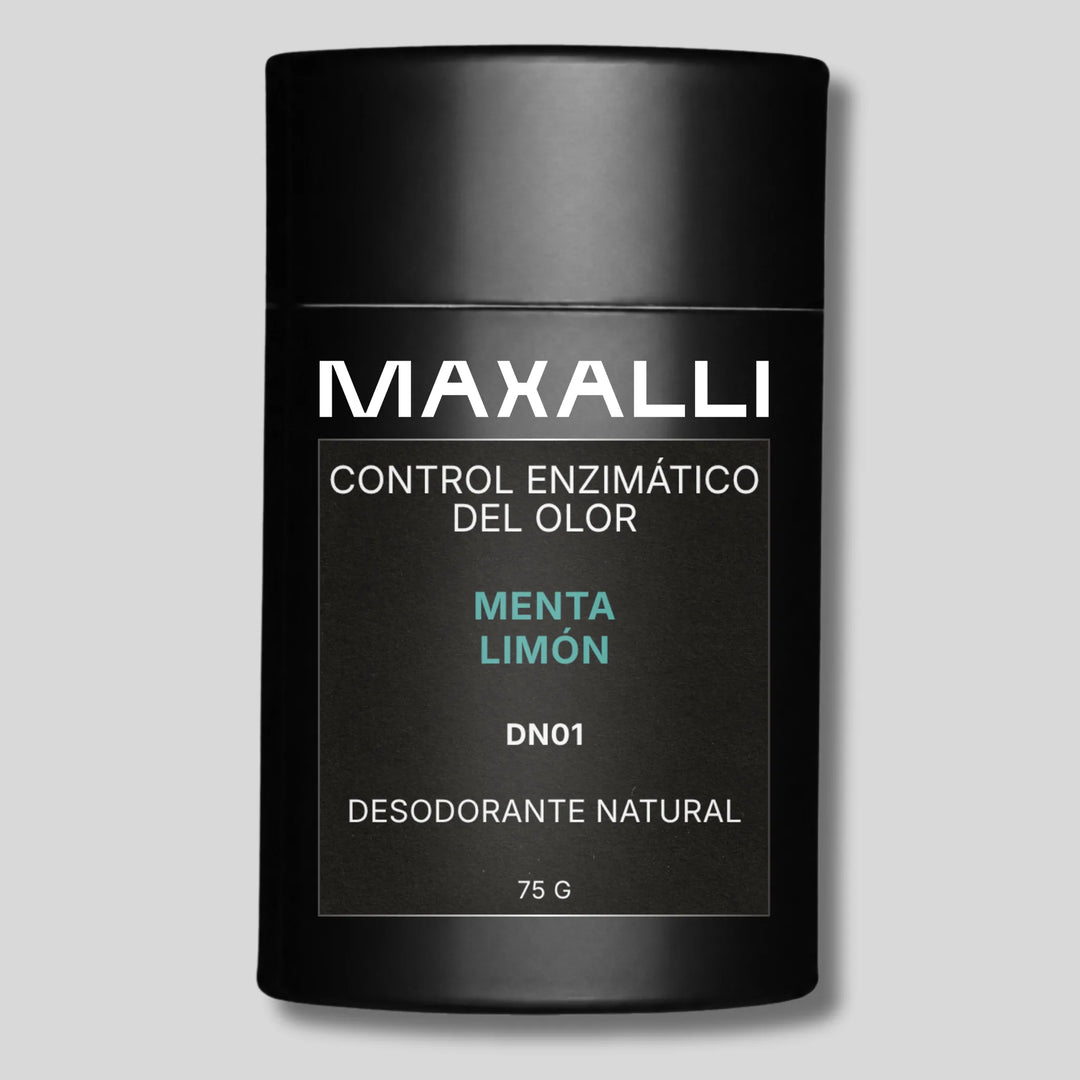 Desodorante natural Maxalli con aroma de menta, limón y sándalo.