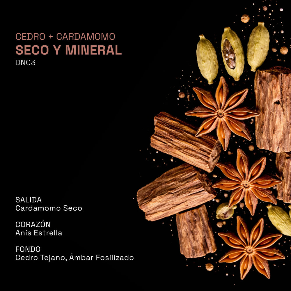 desodorante natural con aroma especiado y amaderado con notas de cedro, cardamomo, anís estrella y ámbar.