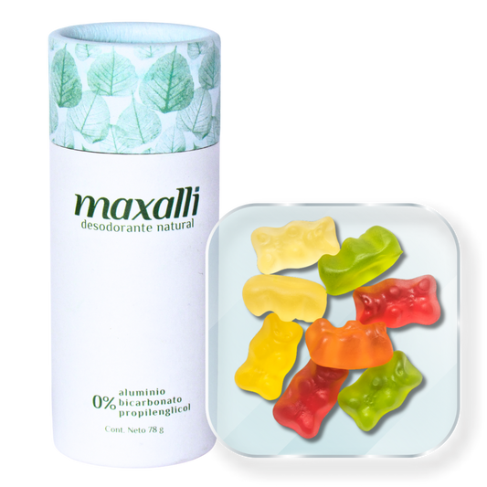 desodorante natural maxalli con olor dulce de gomitas.