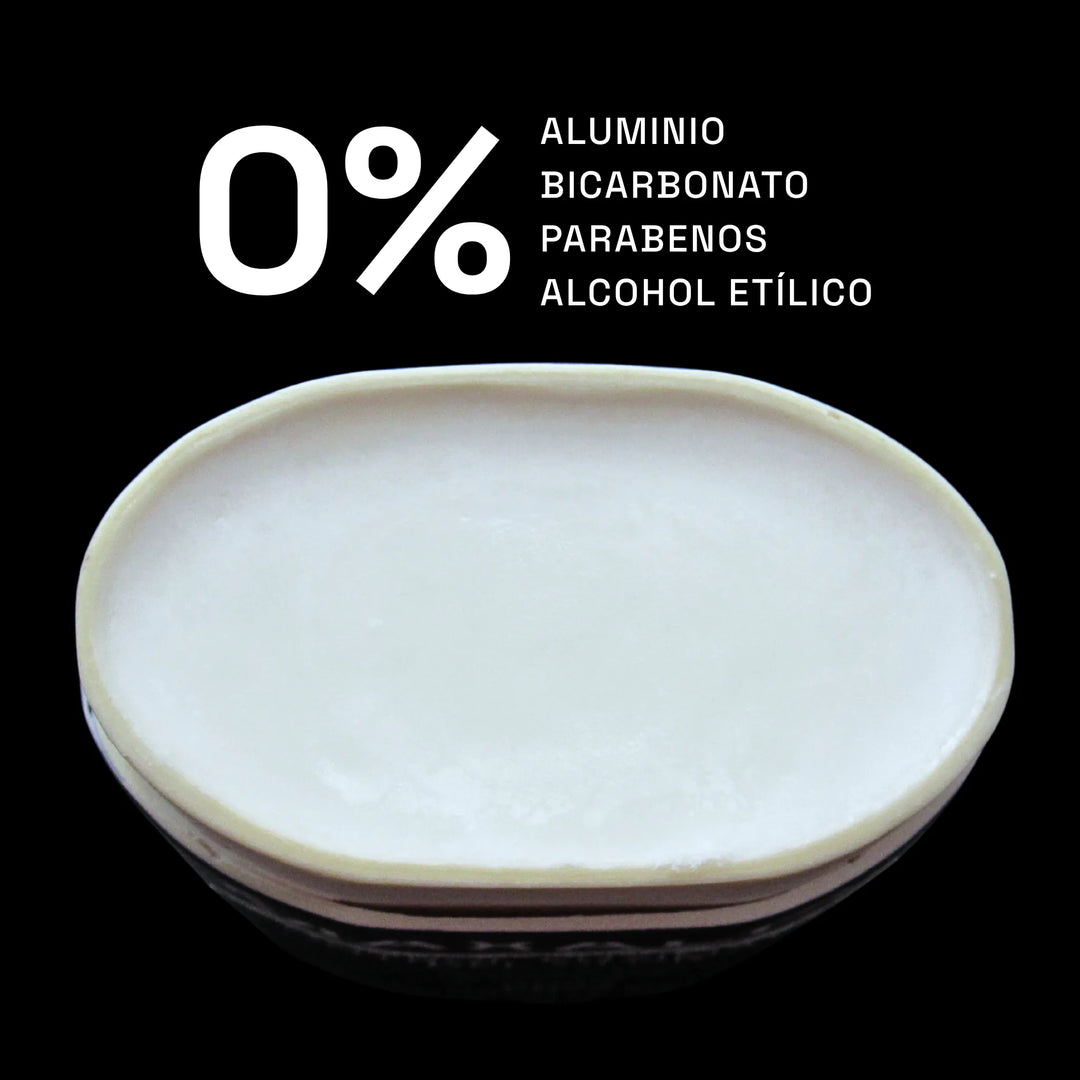 desodorante sin aluminio, sin bicarbonato de sodio, sin parabenos y sin alcohol.