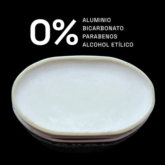 desodorante sin aluminio, sin bicarbonato de sodio, sin parabenos y sin alcohol.