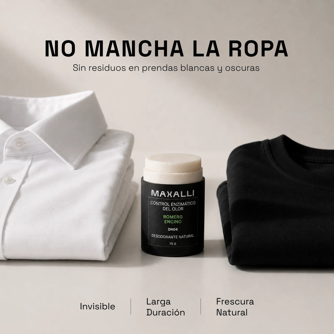 desodorante que no manche la ropa, con aroma herbal y amaderado.