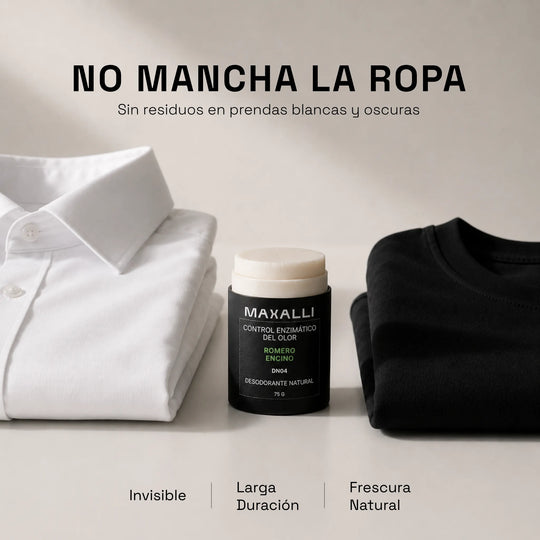 desodorante que no manche la ropa, con aroma herbal y amaderado.