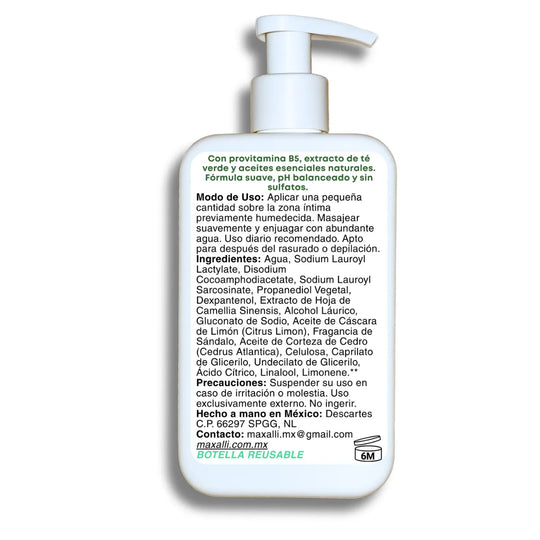 gel intimo masculino maxalli, con dexpantenol, sin sulfatos.