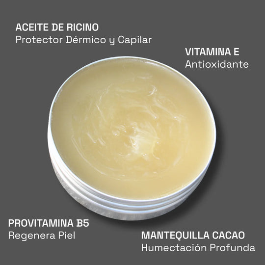 pomada natural con aceite de ricino, vitamina e, manteca de cacao y dexpantenol
