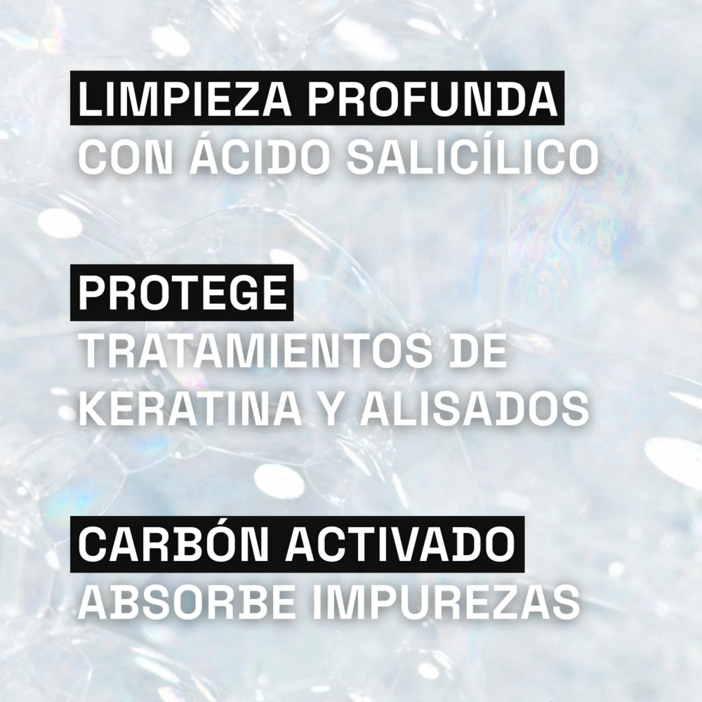 shampoo limpieza profunda con acido salicilico y carbon activado. protege tratamientos de keratina y alisados.