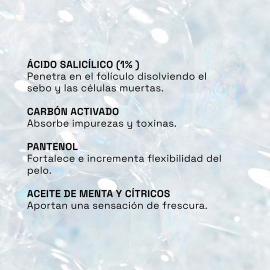 shampoo con ácido salicílico, carbón activado, pantenol y aceite de menta