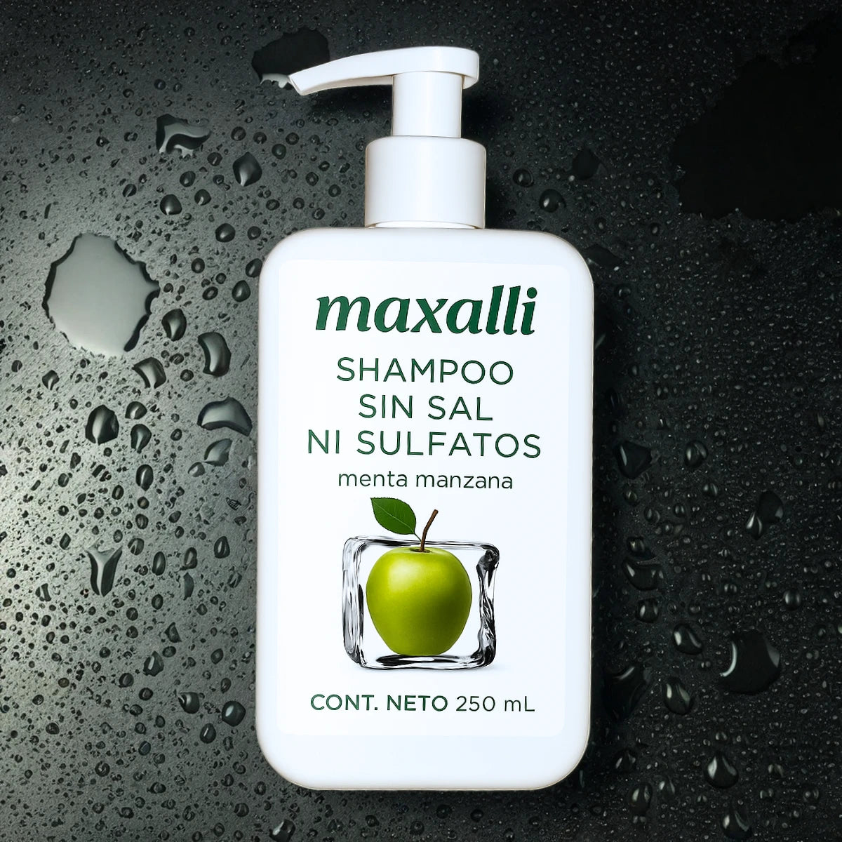 Shampoo sin sal ni sulfatos con aroma de menta manzana. Maxalli